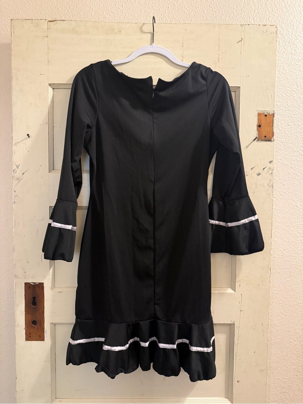 Black & White Ruffle Bell Sleeve Mini Dress Size Medium Retro Mod